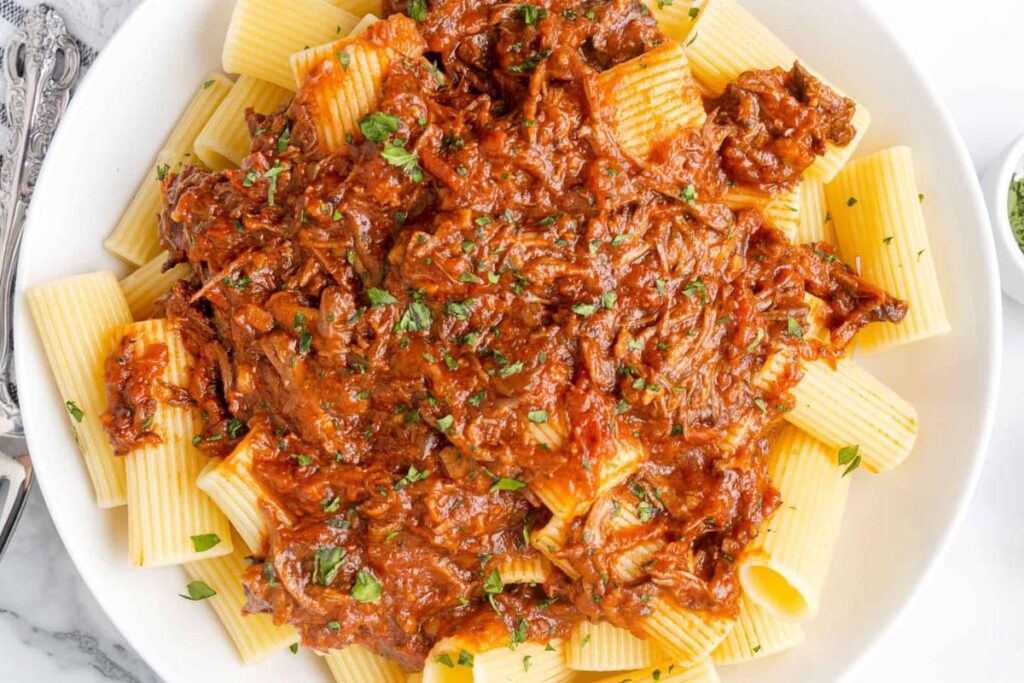 A close up shot of beef ragu.