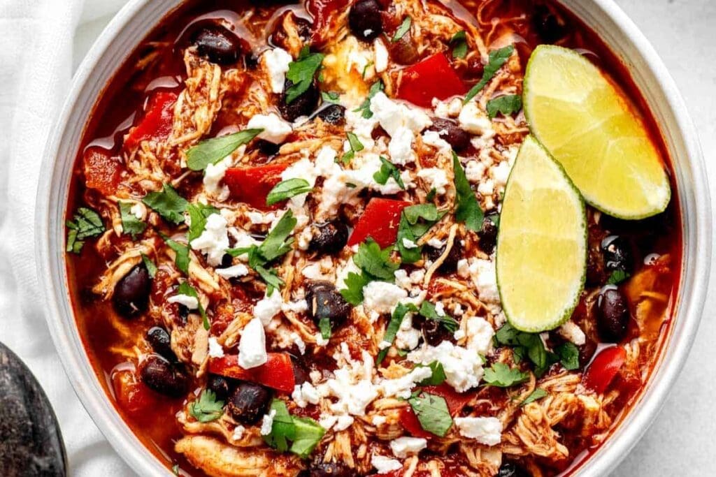 Buffalo chicken chili in a bowl.