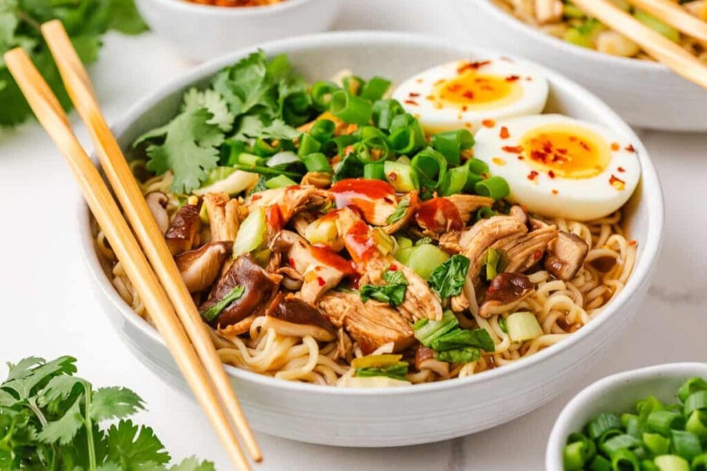 Chicken ramen in a bowl.