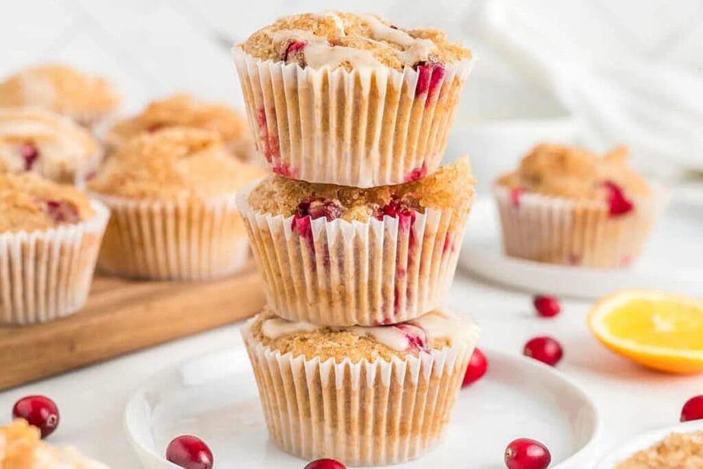 Cranberry orange muffins on a plate.