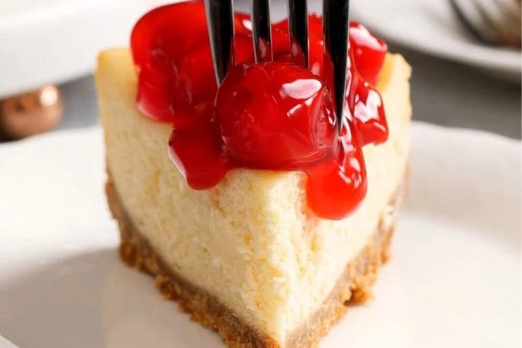 Creamy cheesecake on a plate.