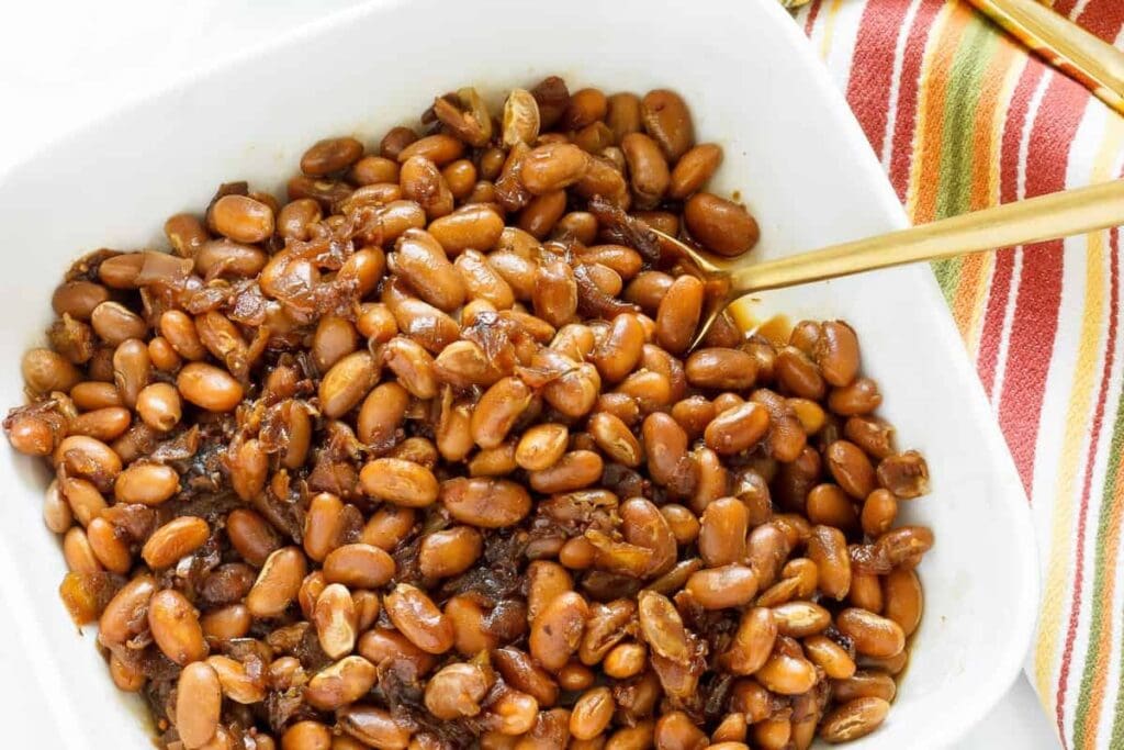 Crockpot Boston baked beans in a bowl.