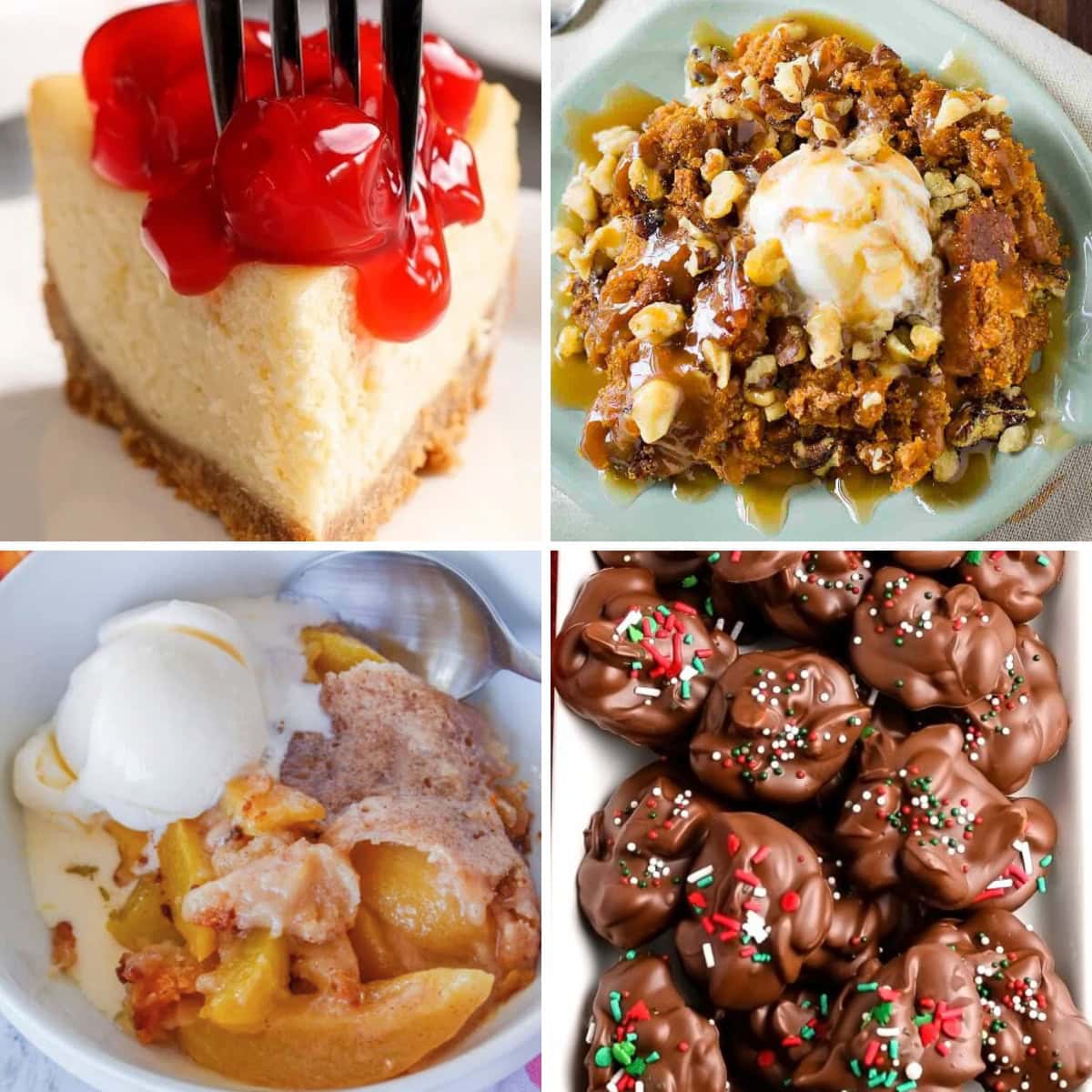 Collage of crockpot desserts.