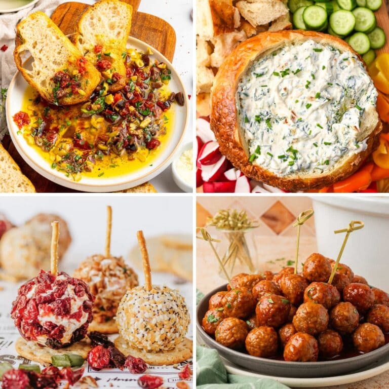 Collage of appetizers I never host without.