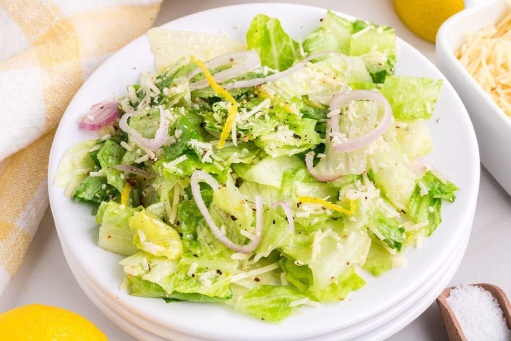 Lemon Parmesan salad served on a plate.