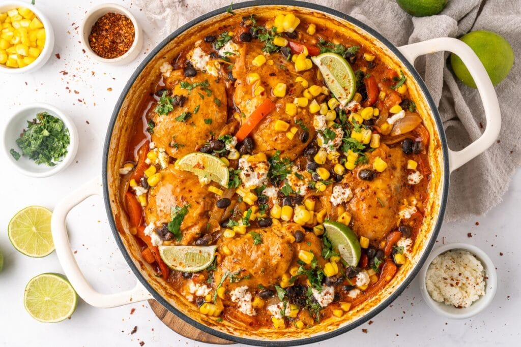 Mexican chicken in a skillet.