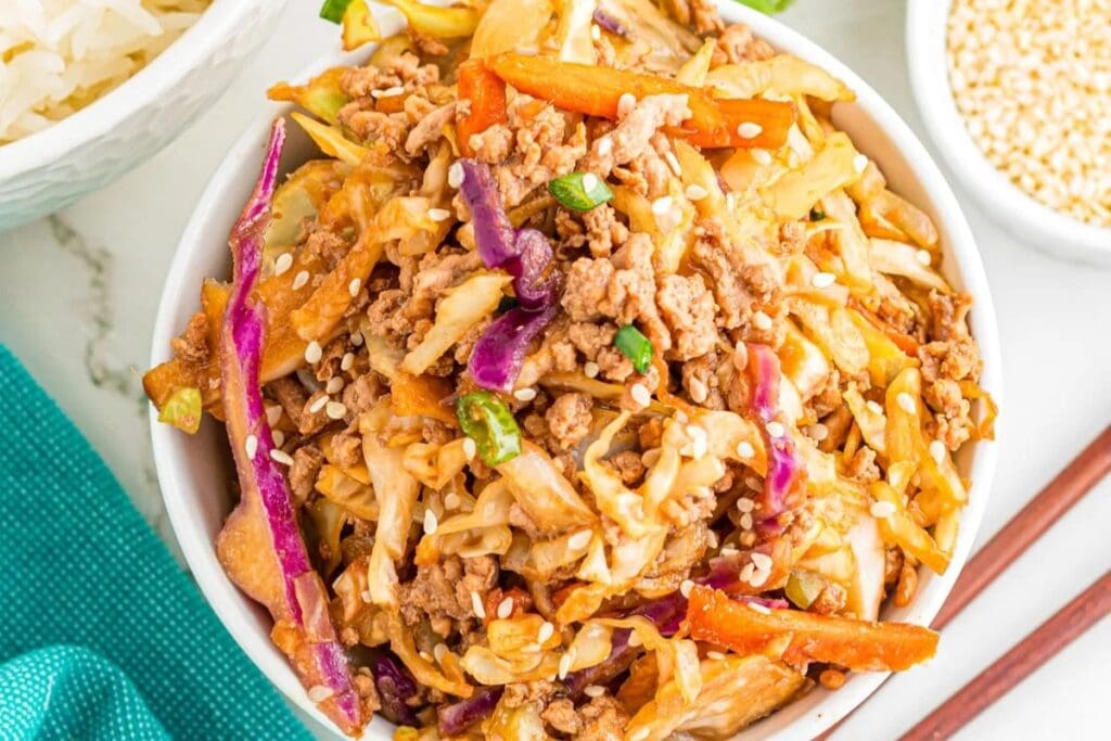 Pork egg roll in a bowl.