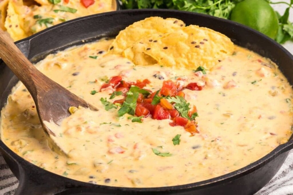 Queso dip in pan