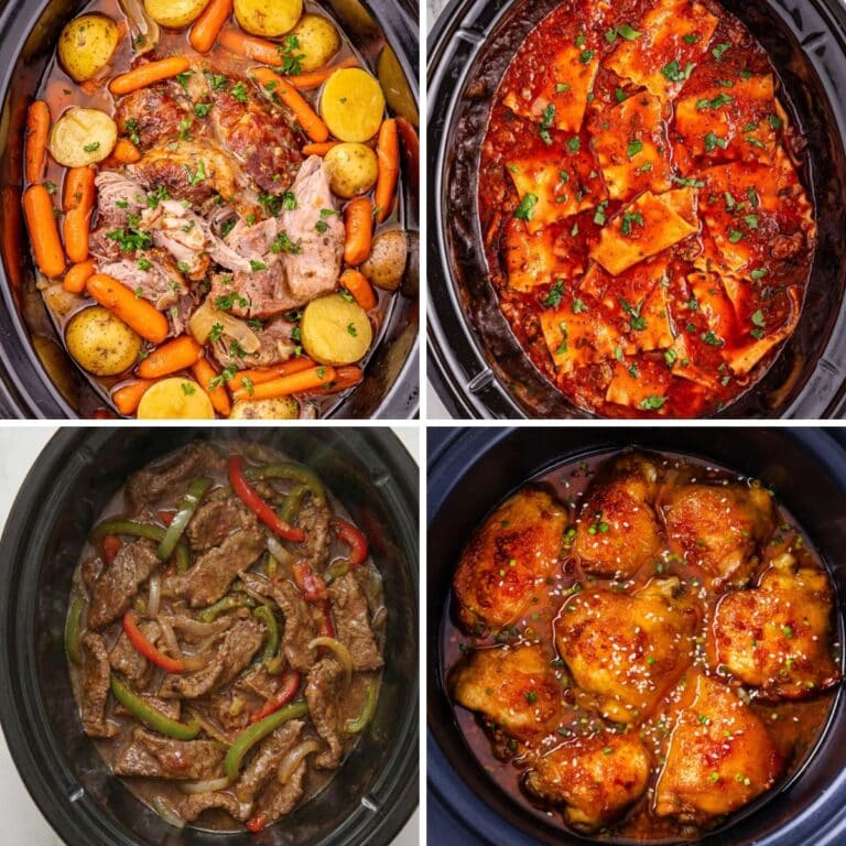 Collage of slow cooker dinner ideas.