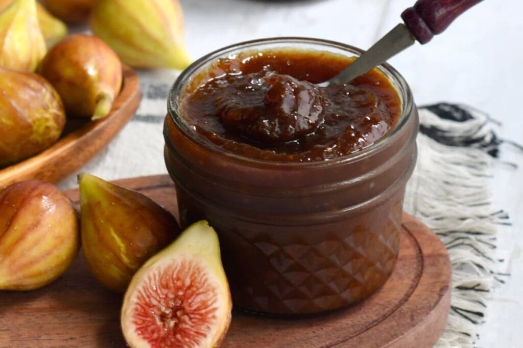 Slow cooker fig jam in a jar.