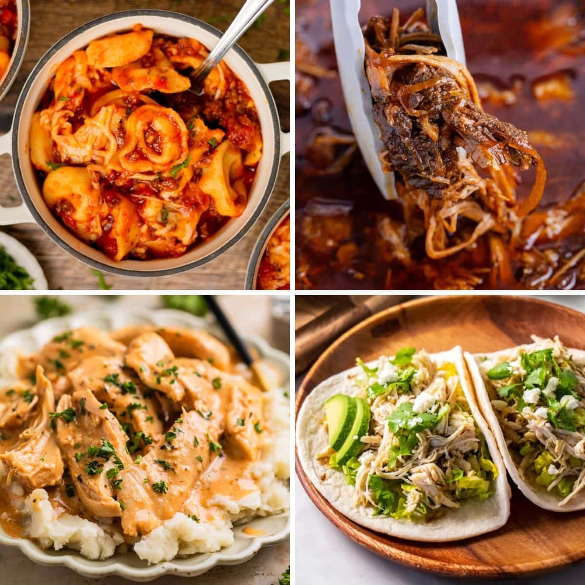 Collage of slow cooker meals.