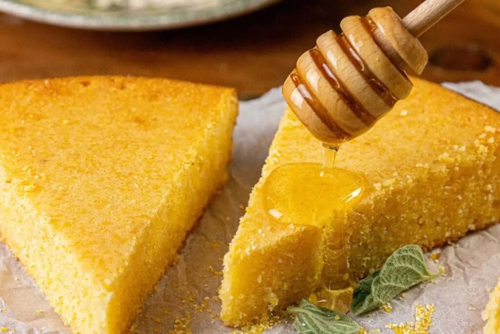 Sweet buttermilk cornbread on a parchment paper.