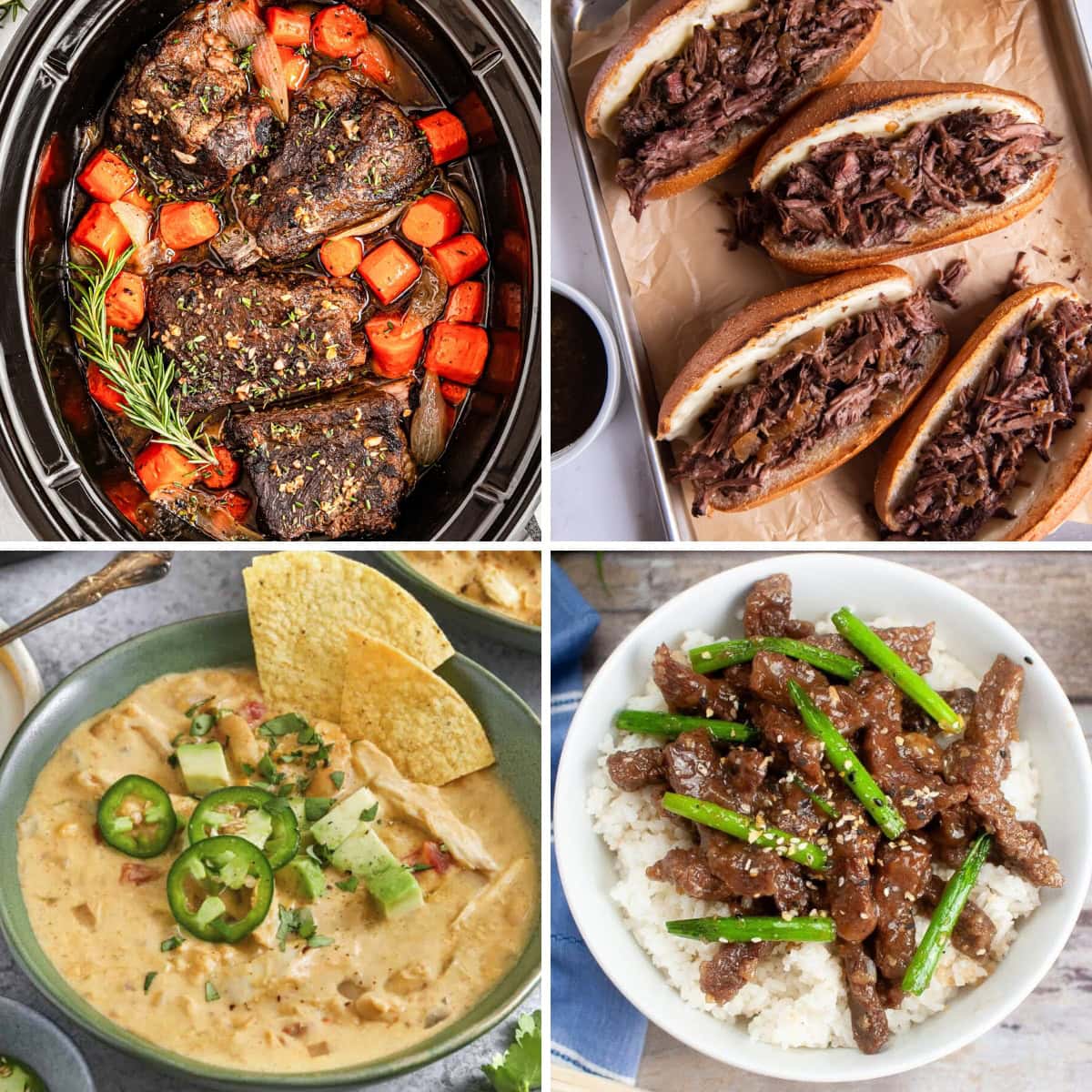 Collage of very good crockpot dinners.