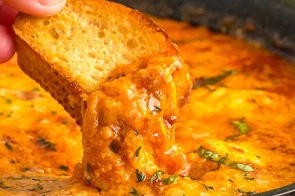 A close up shot of lasagna dip.