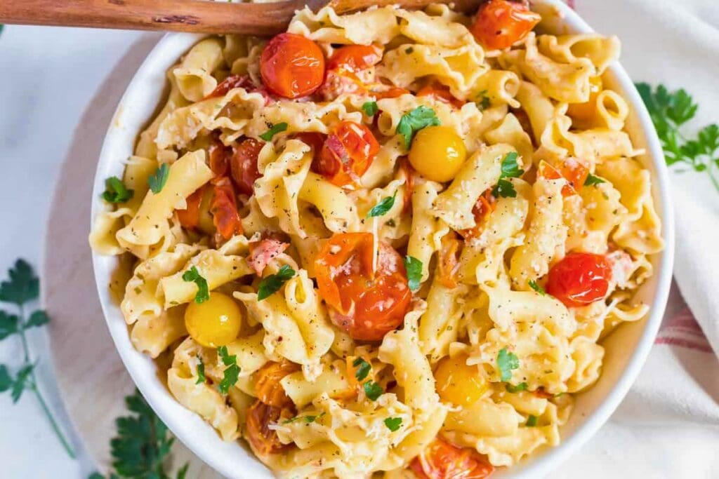 A close up shot of Boursin pasta.