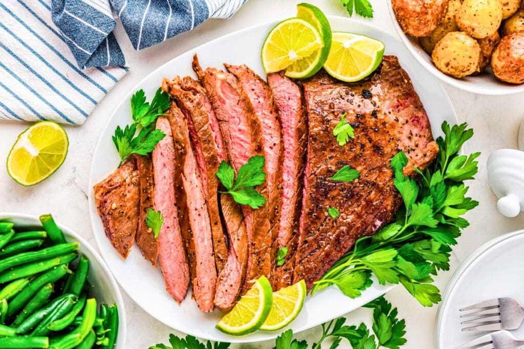 A close up shot of flank steak.