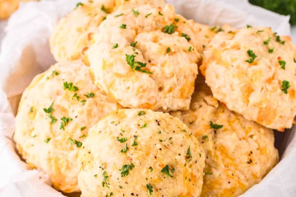 A close up shot of red lobster biscuits.