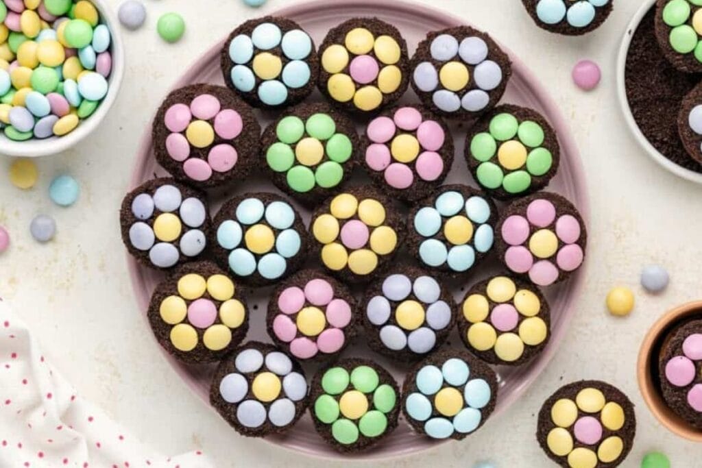 A close up shot of flower pot brownies.