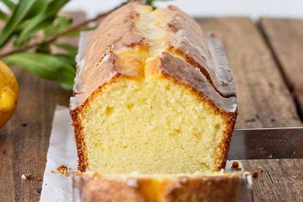 A close up shot of lemon pound cake.