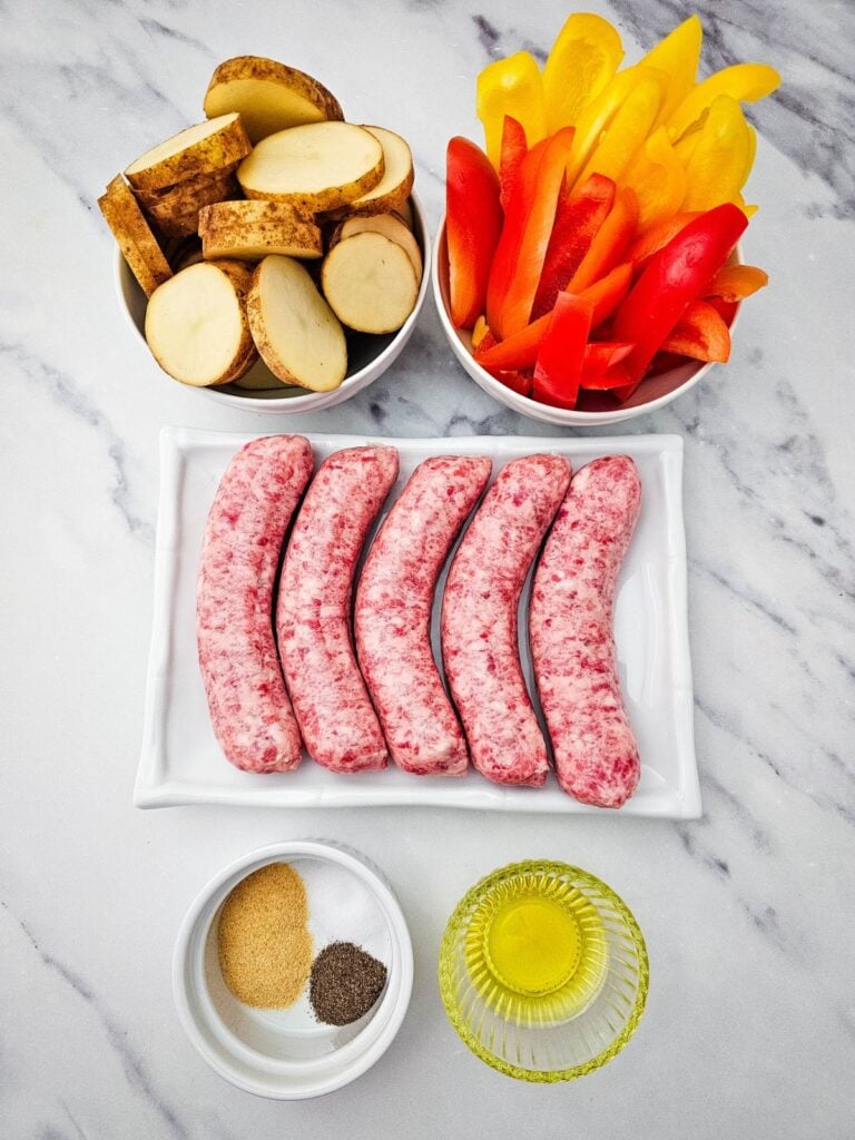 Ingredients for sausage peppers and potatoes.