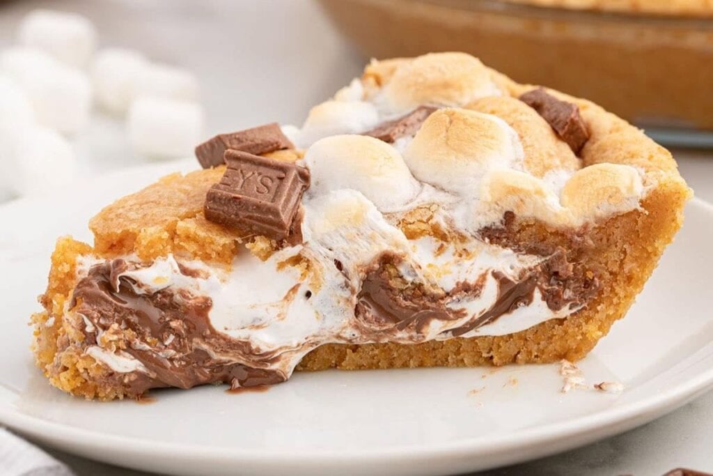 A close up shot of s'mores pie.