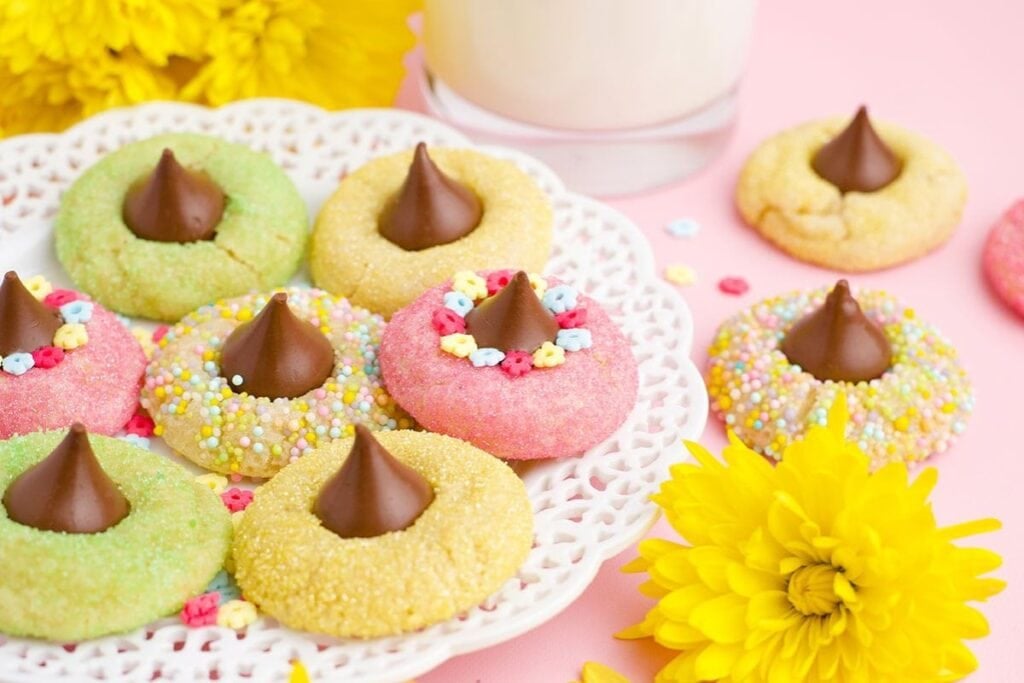 A close up shot of Spring blossom cookies.