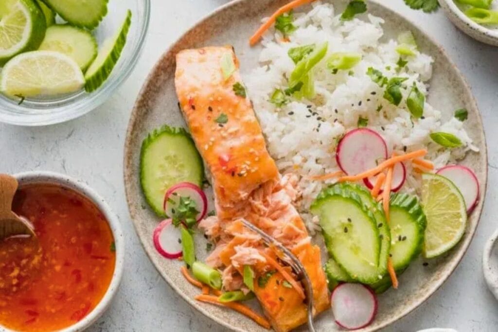 A close up shot of chili lime salmon.