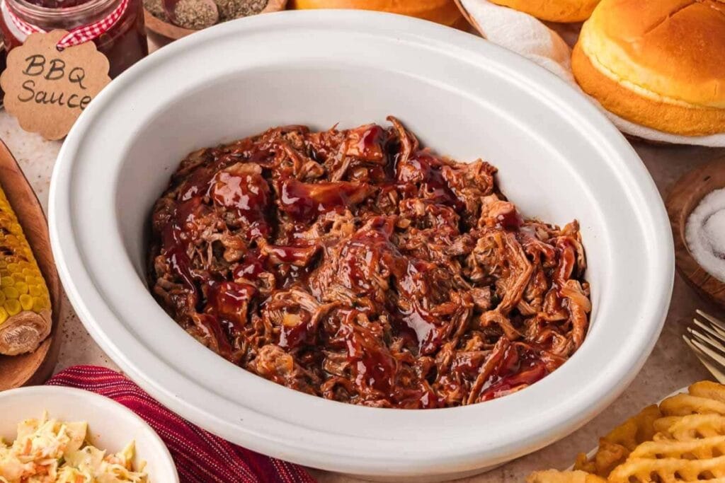 BBQ beef in a crock pot.