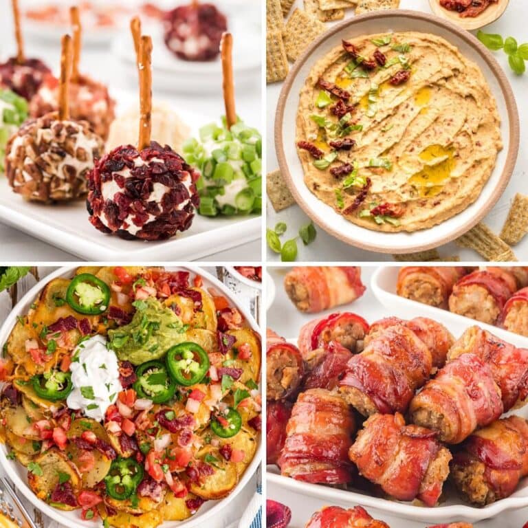 Collage of appetizers.