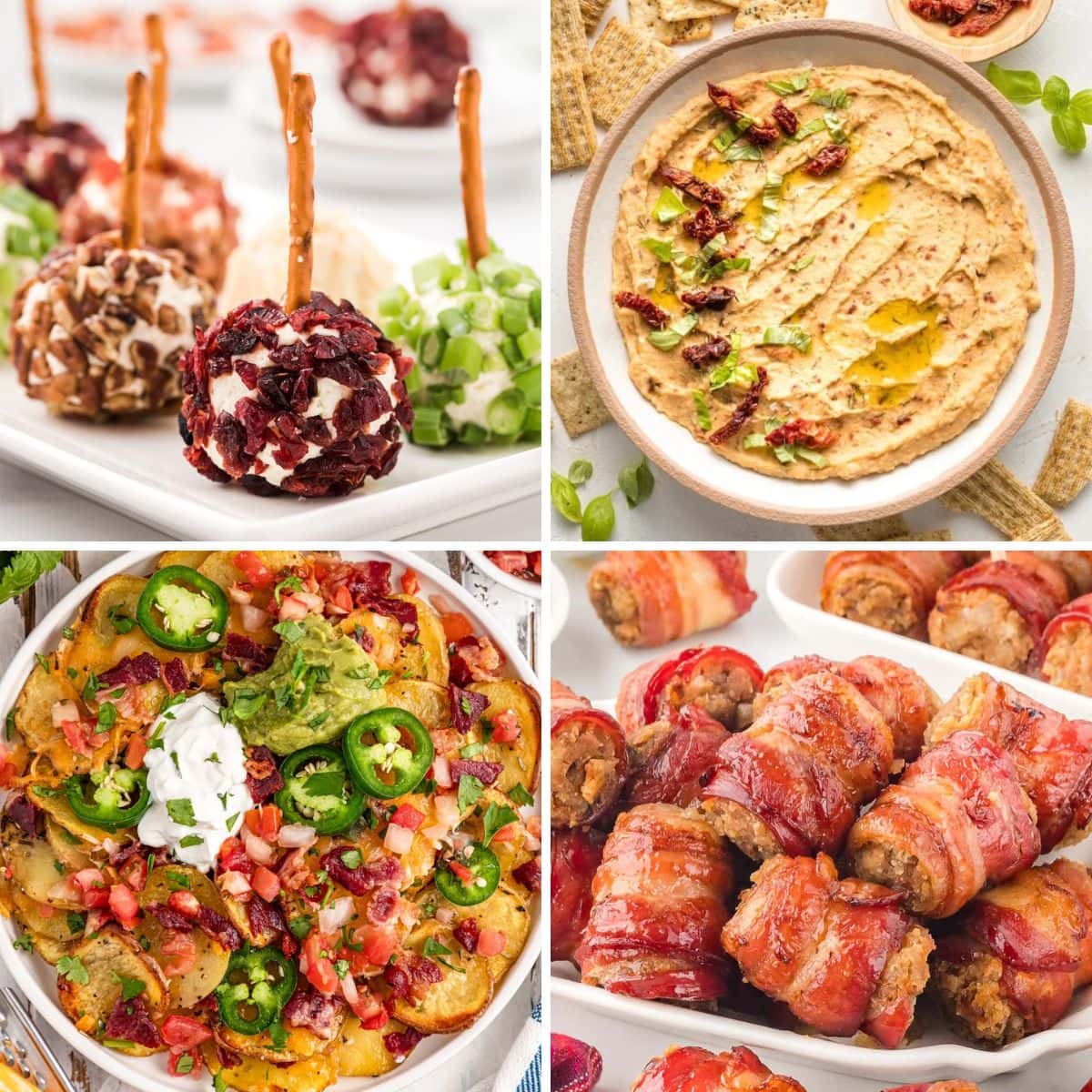 Collage of appetizers.