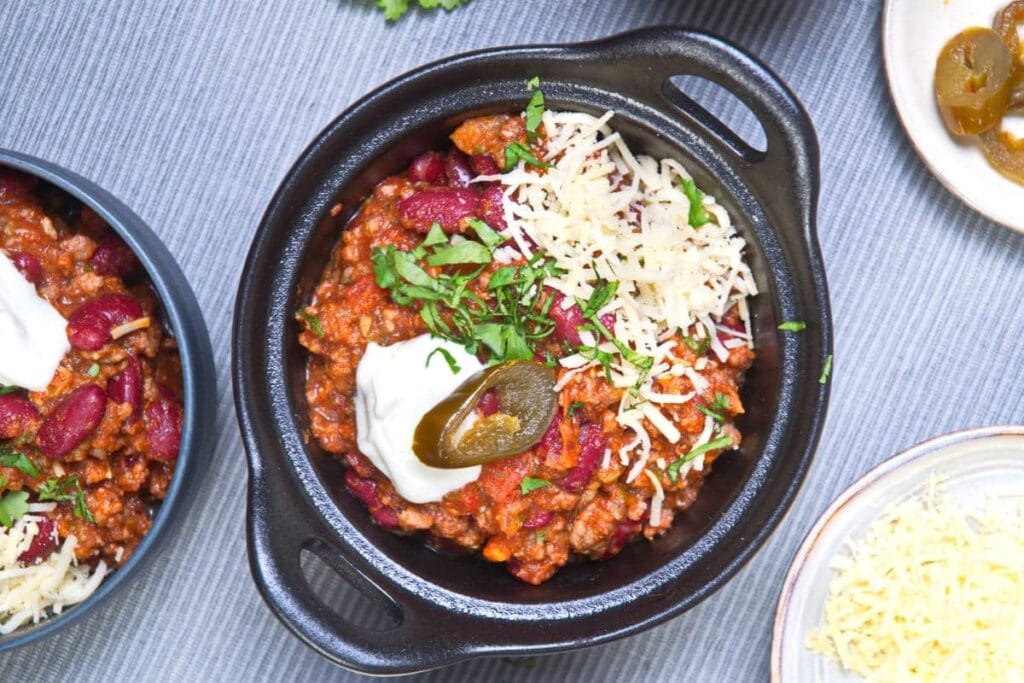 Bison chili in a bowl.