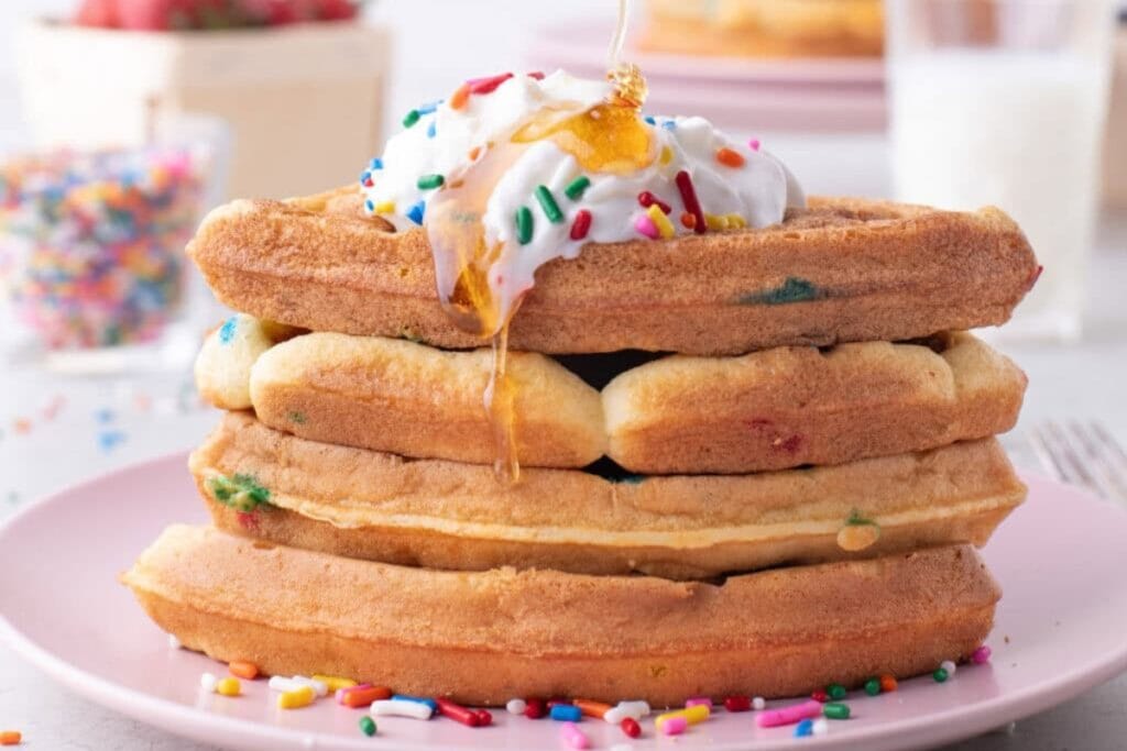 Cake mix waffles served on a plate.