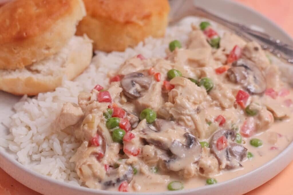 Chicken à la King on a plate.