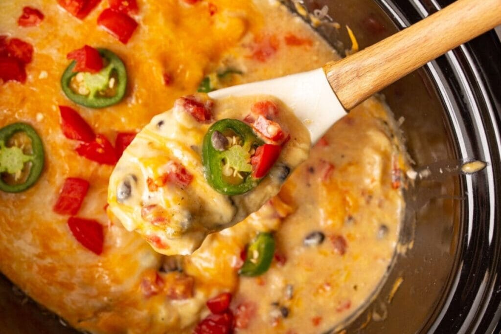 Crockpot Mexican chicken in a slow cooker.