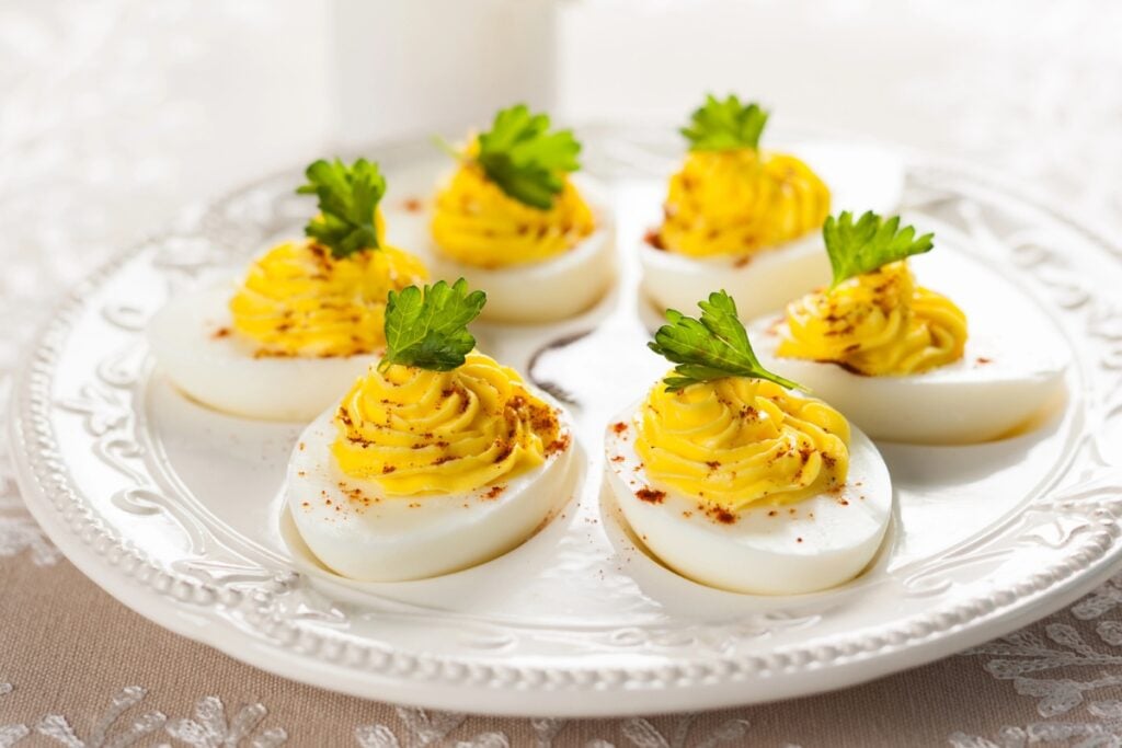 Deviled eggs on a plate.