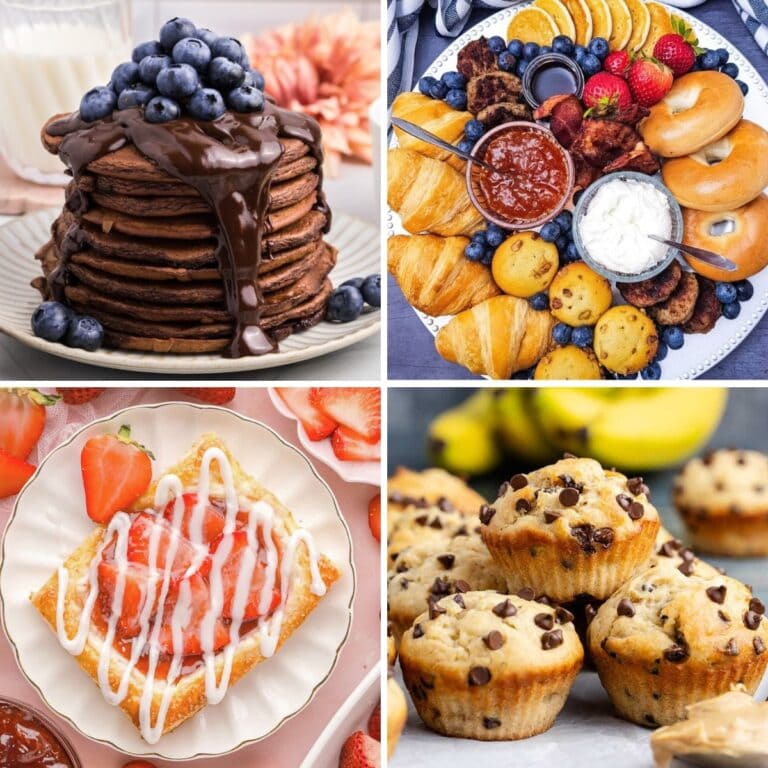 Collage of family breakfast ideas.
