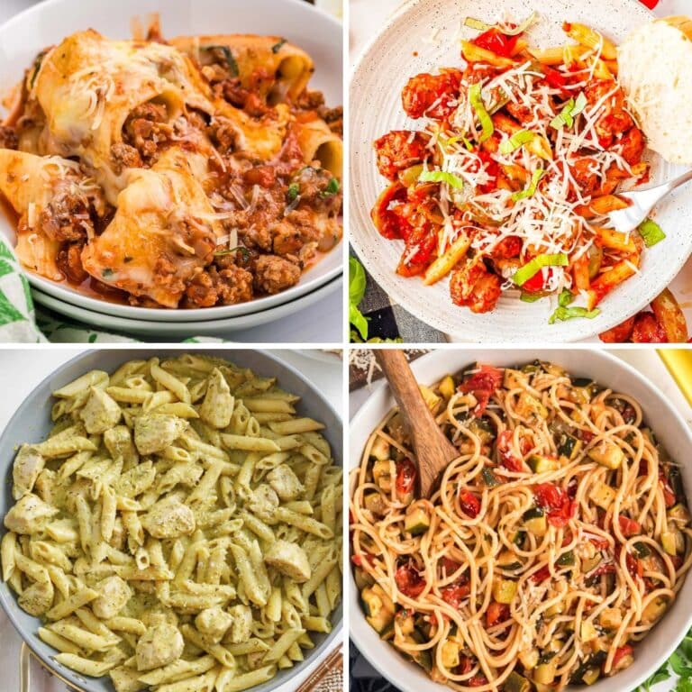Collage of pasta dishes.