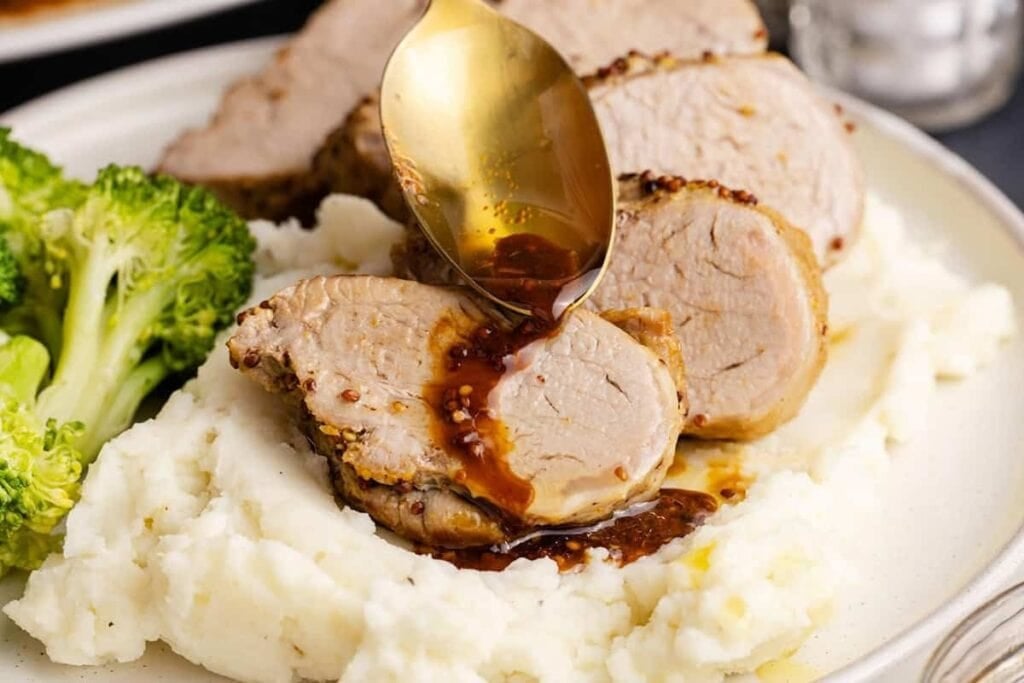 Instant Pot pork tenderloin on a plate.
