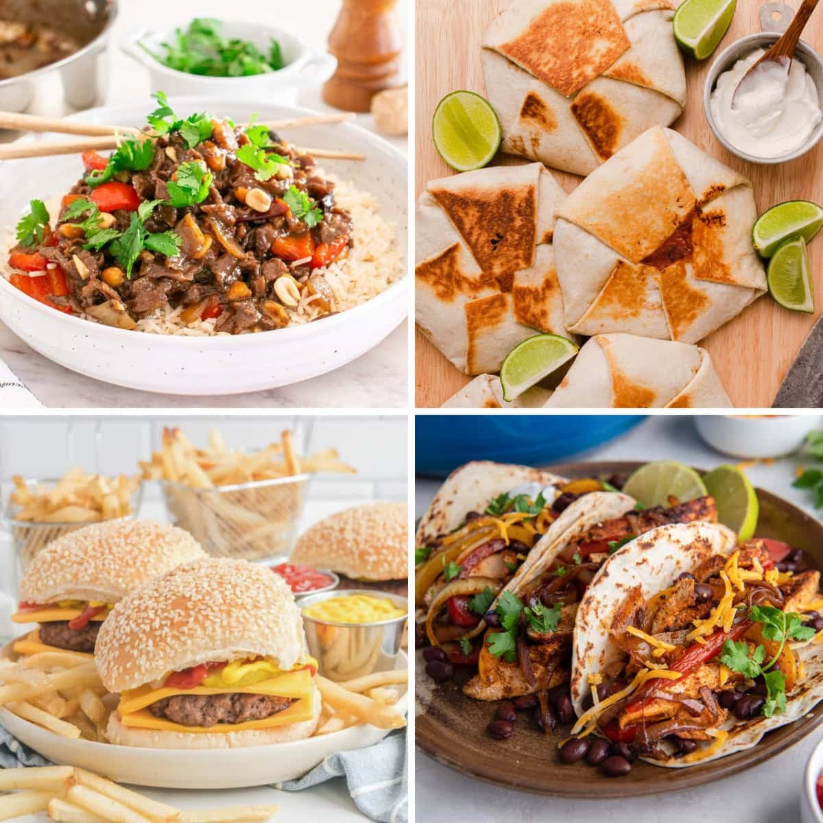 Collage of takeout-style dinner recipes.