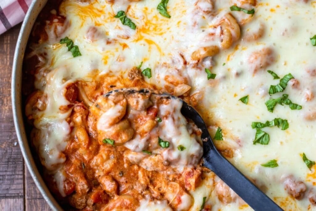 Lasagna cooked in a single skillet.