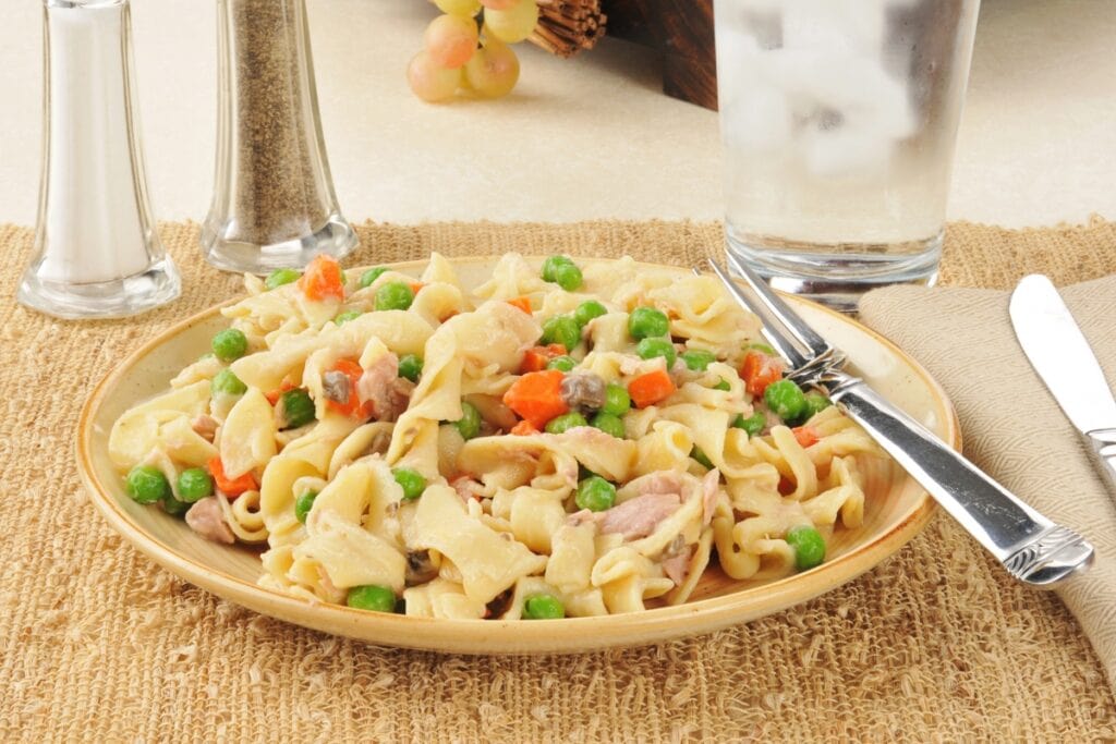 Tuna noodle casserole on a plate.