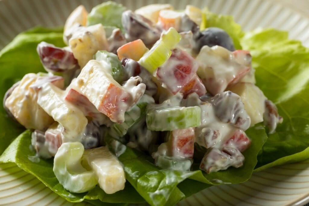 Waldorf salad on a plate.
