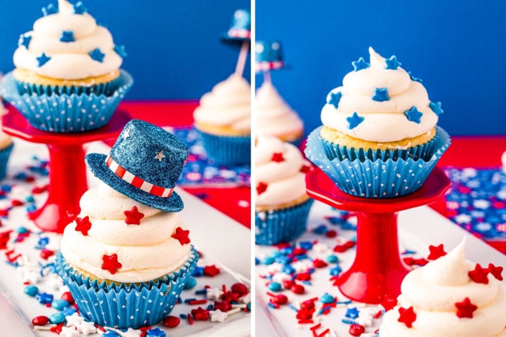 4th of July cupcakes with star sprinkles.
