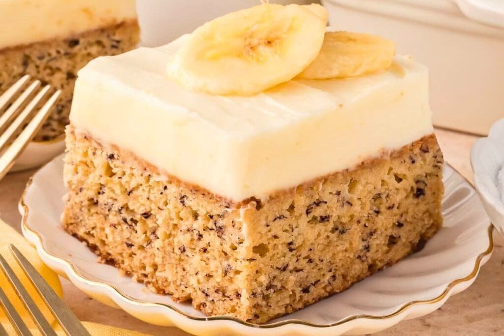 A close up shot of banana cake.