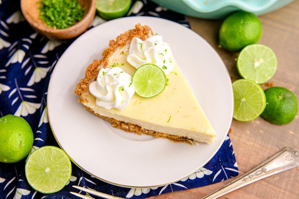 A close up shot of key lime pie.