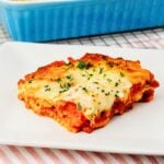 A close up shot of lasagna.