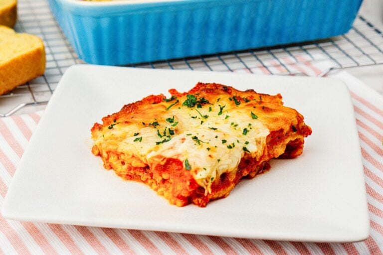 A close up shot of lasagna.