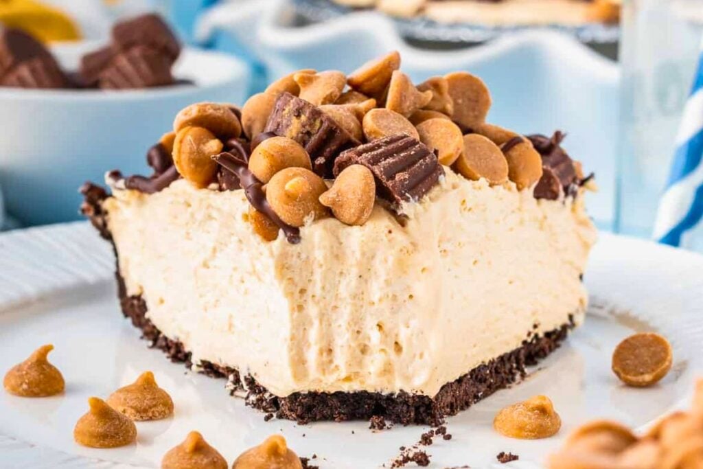 A close up shot of peanut butter pie.
