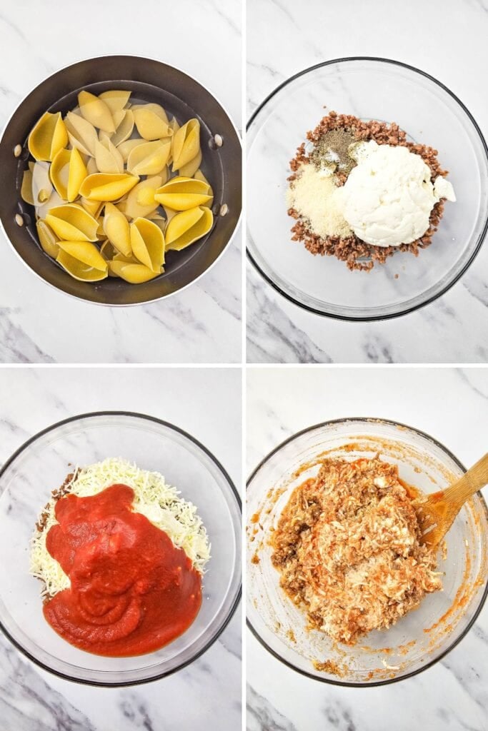 Process shots for stuffed shells.