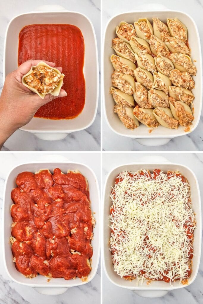 Process shots for stuffed shells.